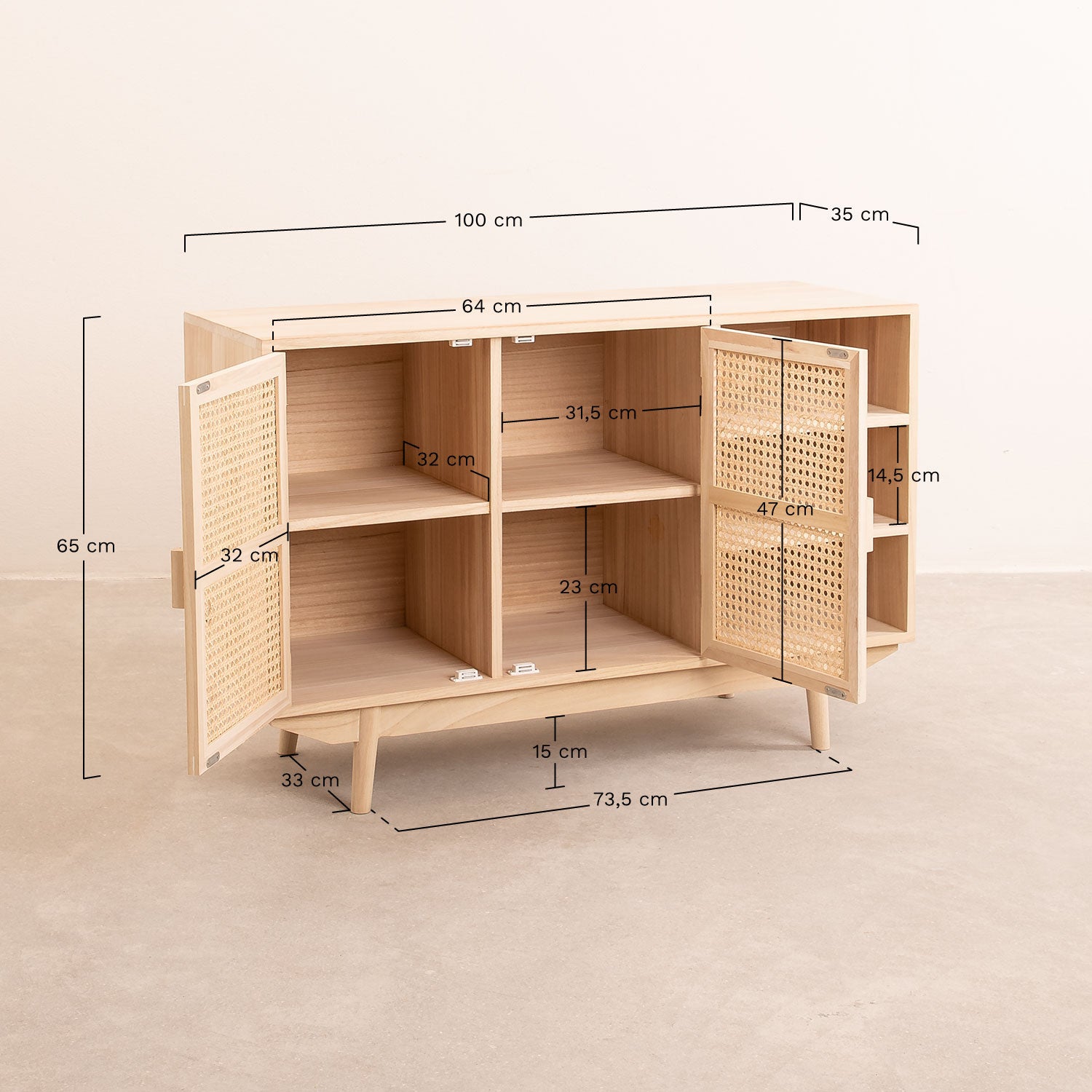 Buffet 100x40 cm en bois avec 2 étagères Ralik