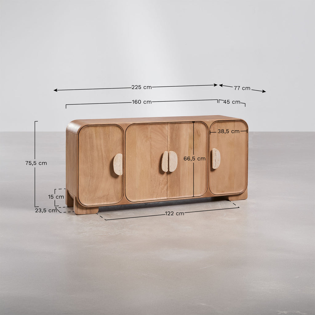 Buffet 160x45 cm en bois de manguier et pierre naturelle Kivalina