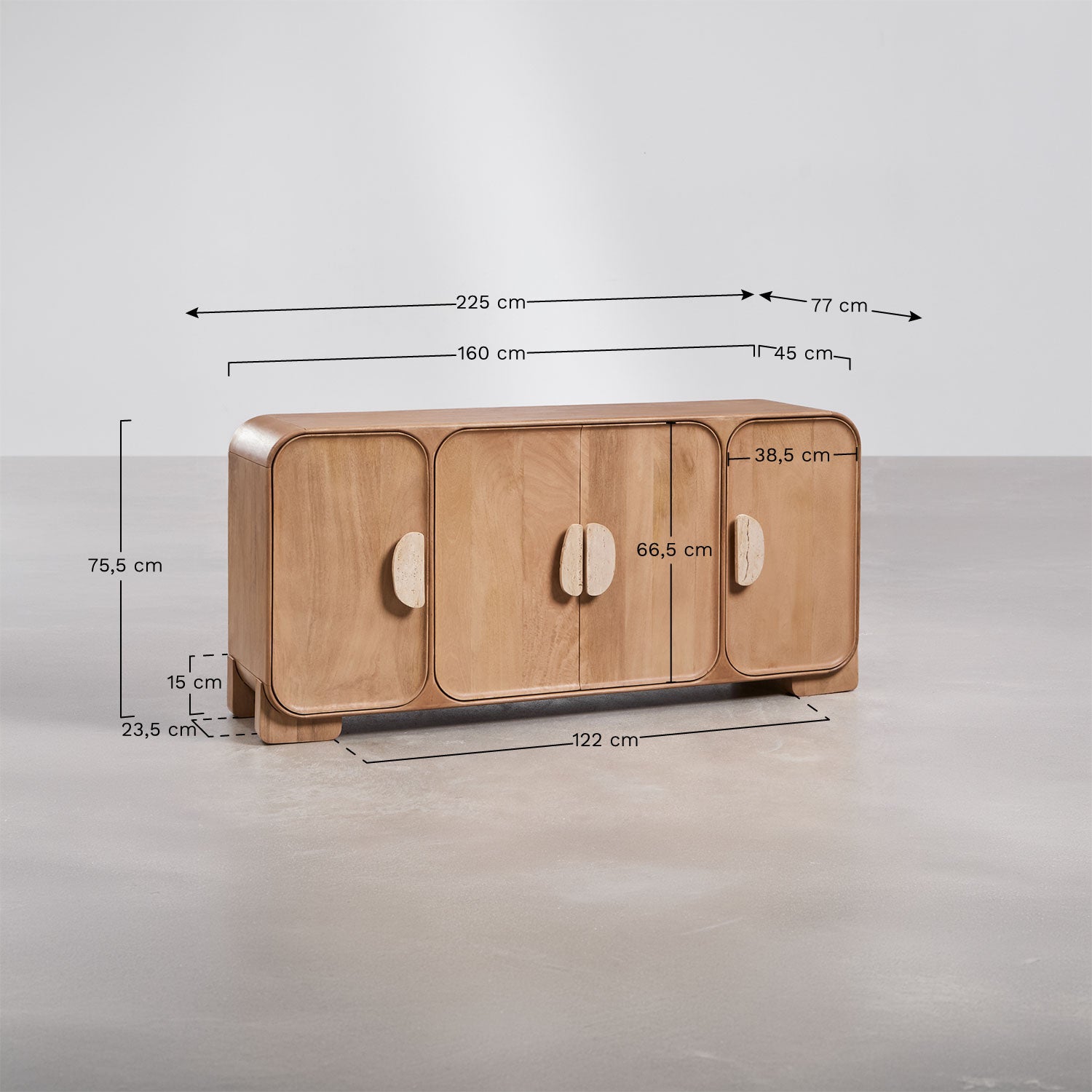 Buffet 160x45 cm en bois de manguier et pierre naturelle Kivalina