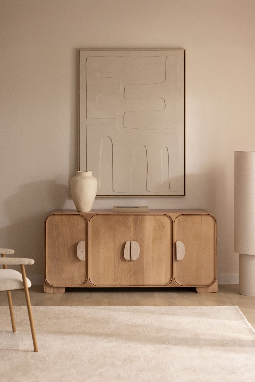 Buffet 160x45 cm en bois de manguier et pierre naturelle Kivalina