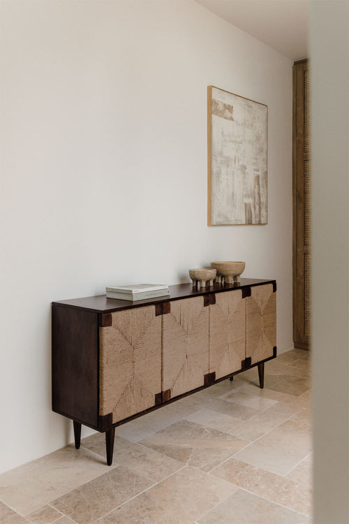 Buffet 160x40 cm en bois de manguier et jute Evans