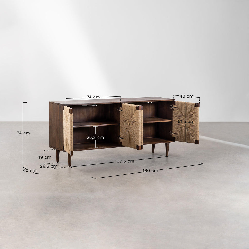 Buffet 160x40 cm en bois de manguier et jute Evans