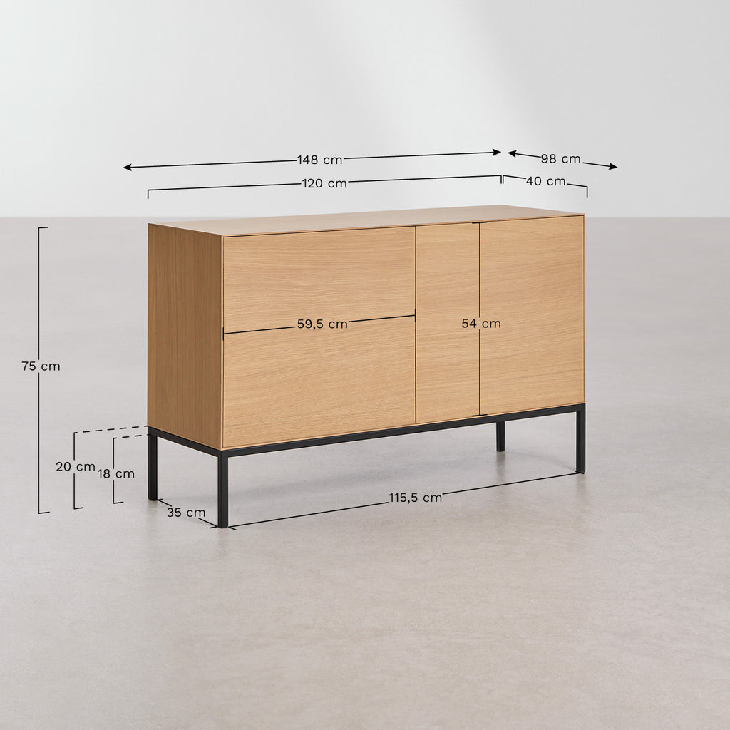 Buffet rectangulaire 120x40 cm en MDF et placage chêne Bromley