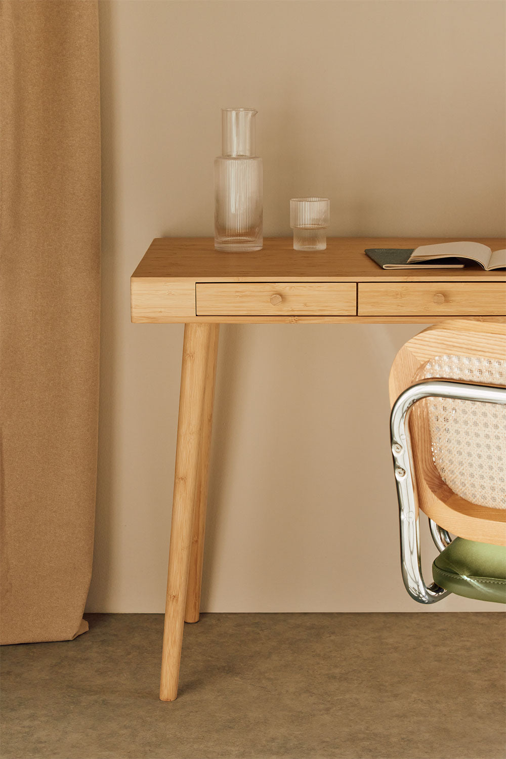 Bureau 100x50 cm en bambou avec tiroirs Takeo