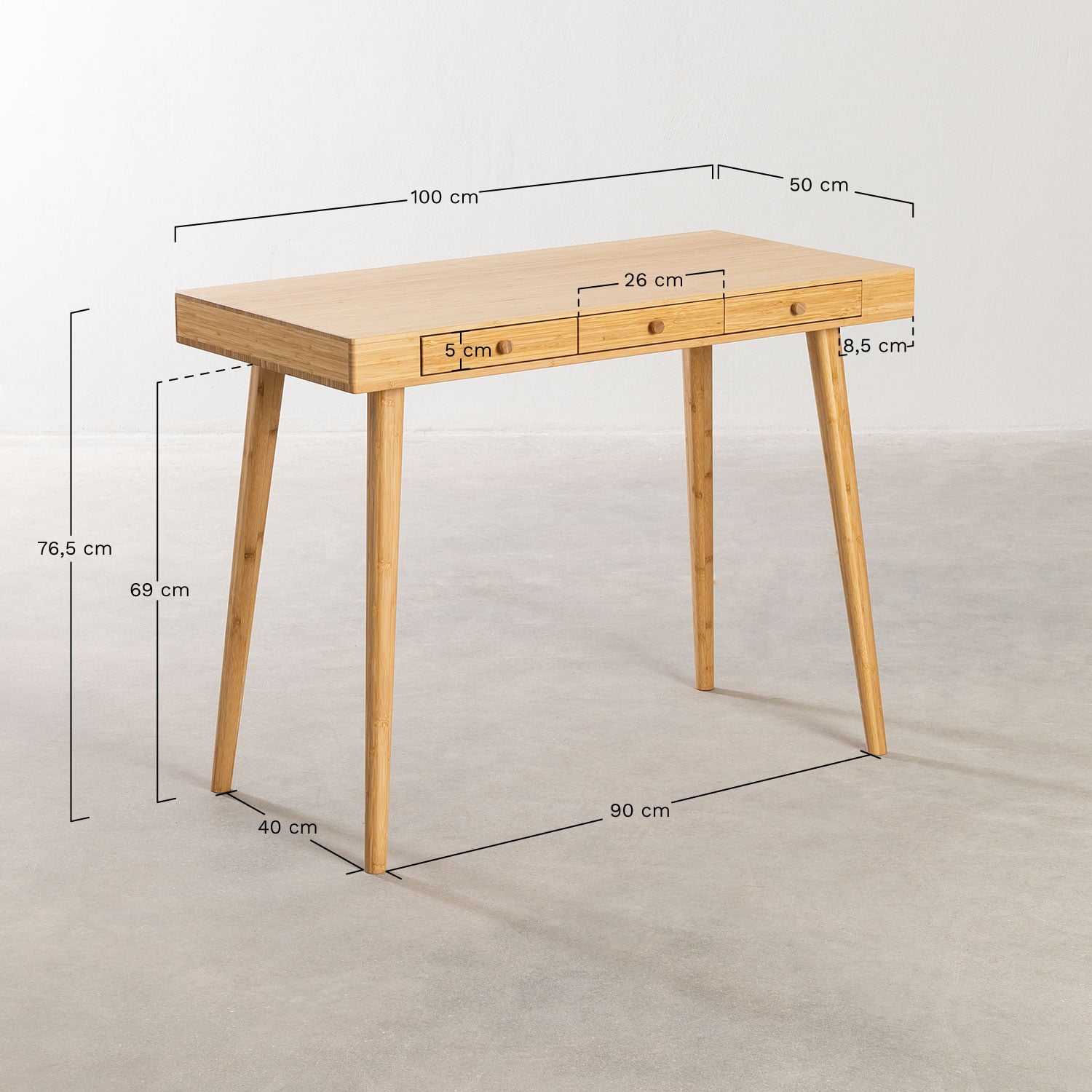 Bureau 100x50 cm en bambou avec tiroirs Takeo