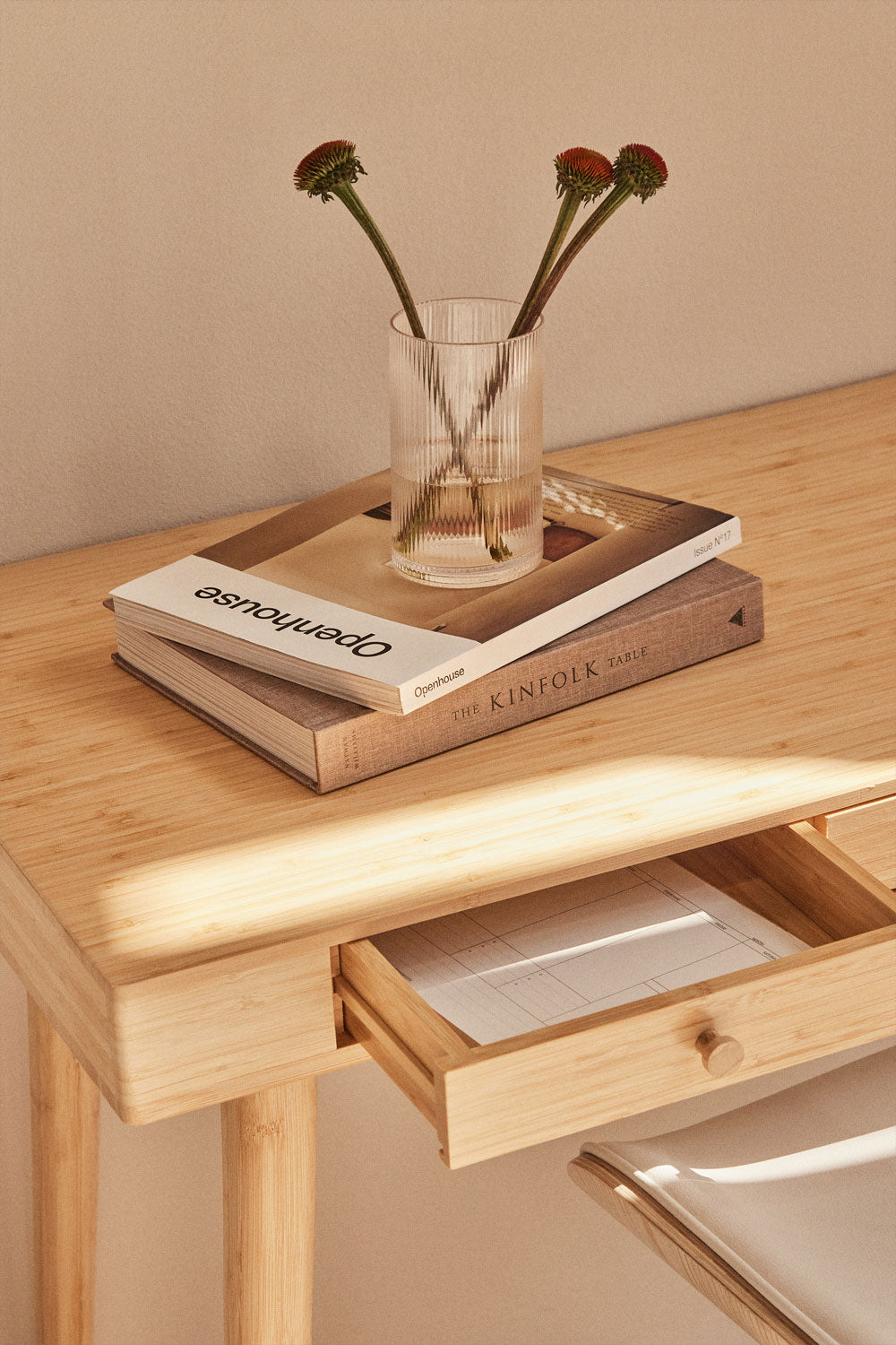 Bureau 100x50 cm en bambou avec tiroirs Takeo