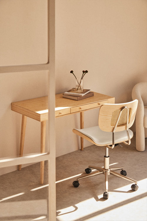 Bureau 100x50 cm en bambou avec tiroirs Takeo