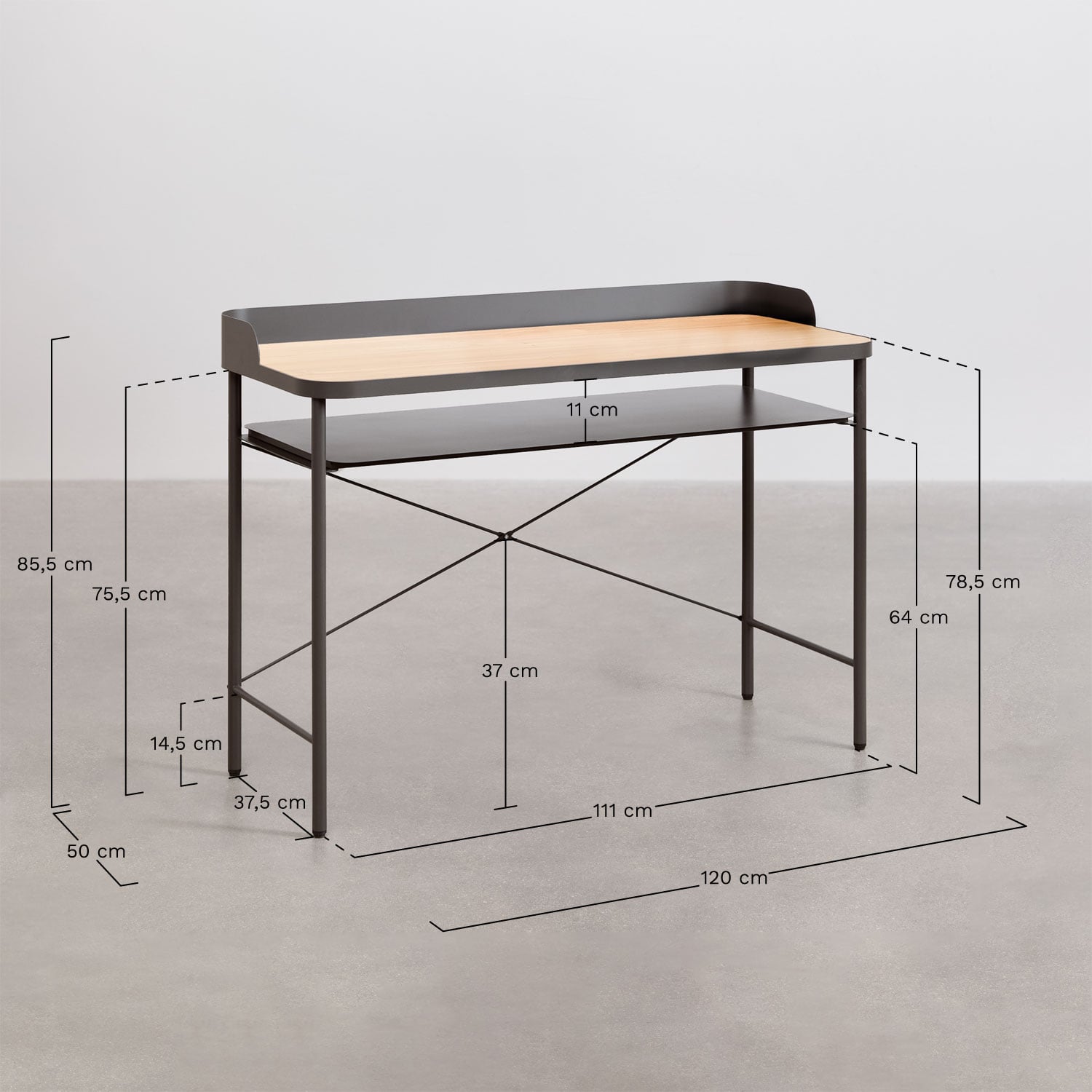 Bureau 120x50 cm en acier et MDF Kerobert