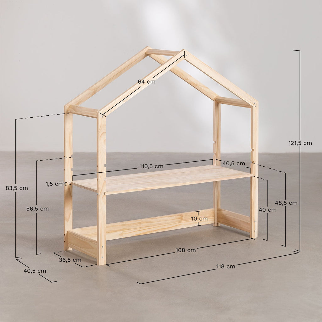 Bureau réglable en hauteur en bois de pin Estudi Kids