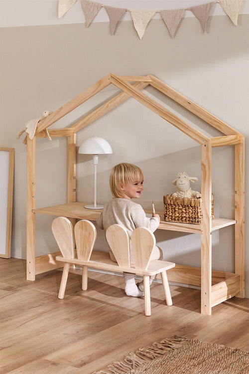 Bureau réglable en hauteur en bois de pin Estudi Kids