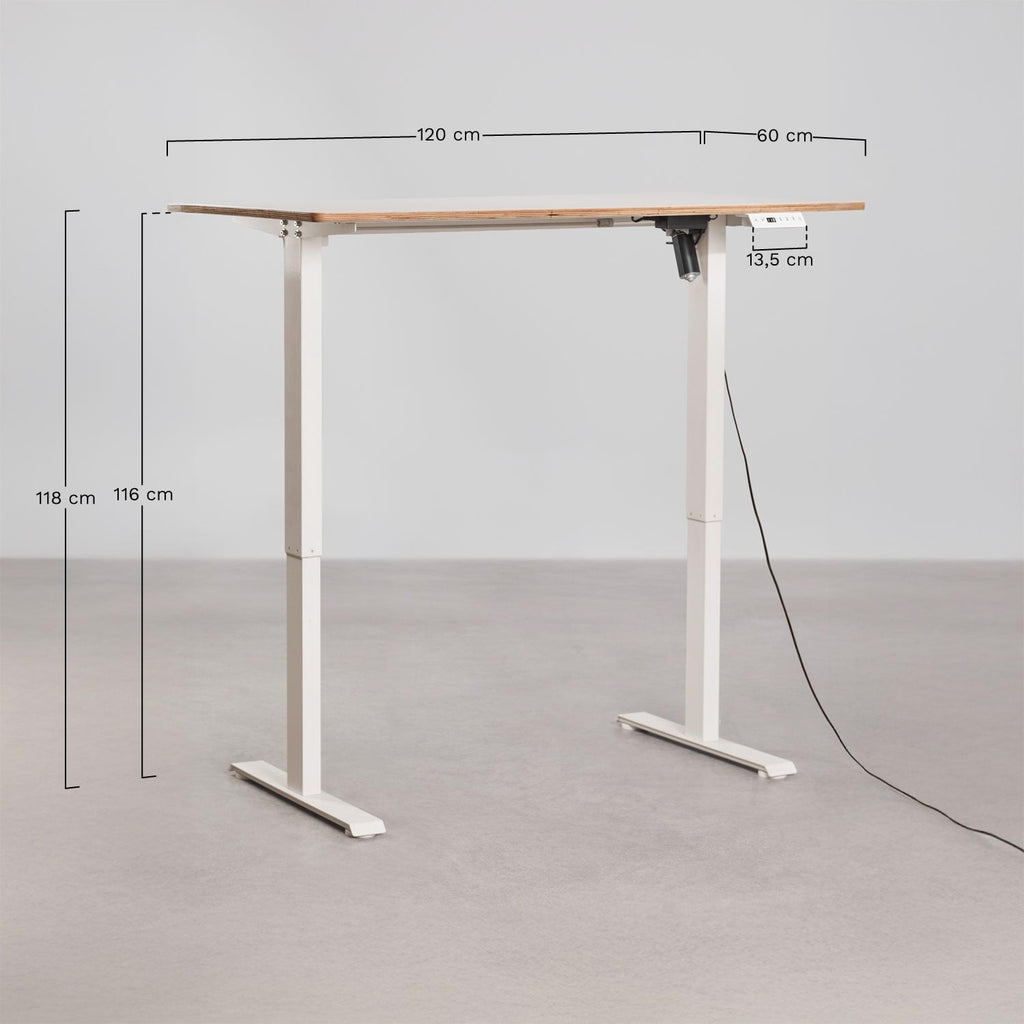 Bureau électrique rectangulaire réglable en hauteur avec fonction mémoire en bois et fer Serpi