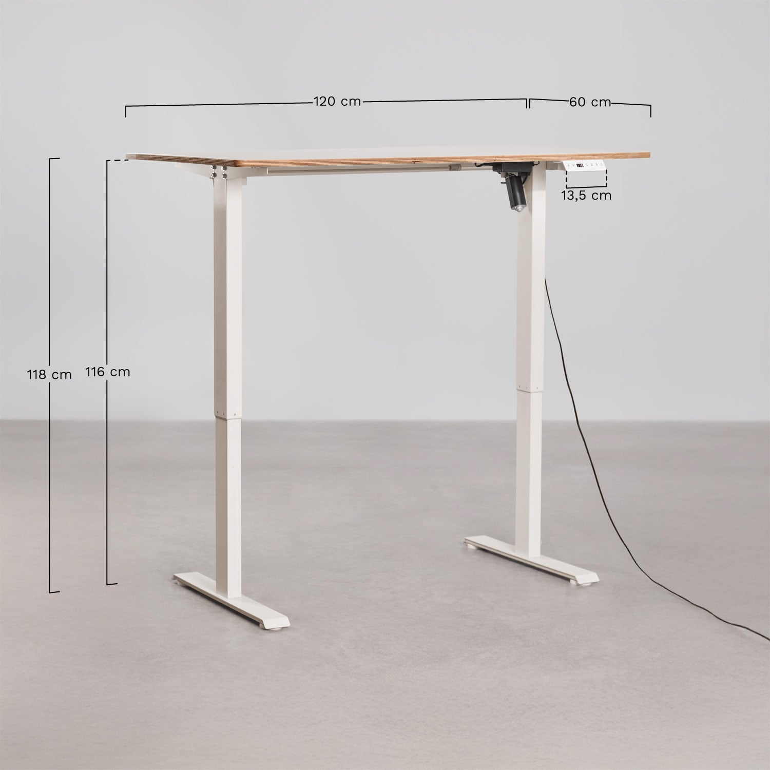 Bureau électrique rectangulaire réglable en hauteur avec fonction mémoire en bois et fer Serpi