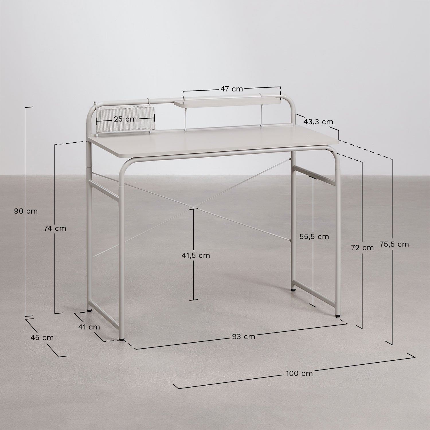 Bureau 100x45 cm en acier et bois Sibila
