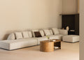Canapé d'angle modulaire 4 pièces avec méridienne gauche et pouf rembourré Cardea