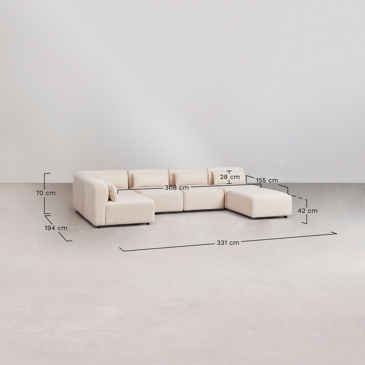 Canapé d'angle modulaire 5 pièces avec pouf Fogler