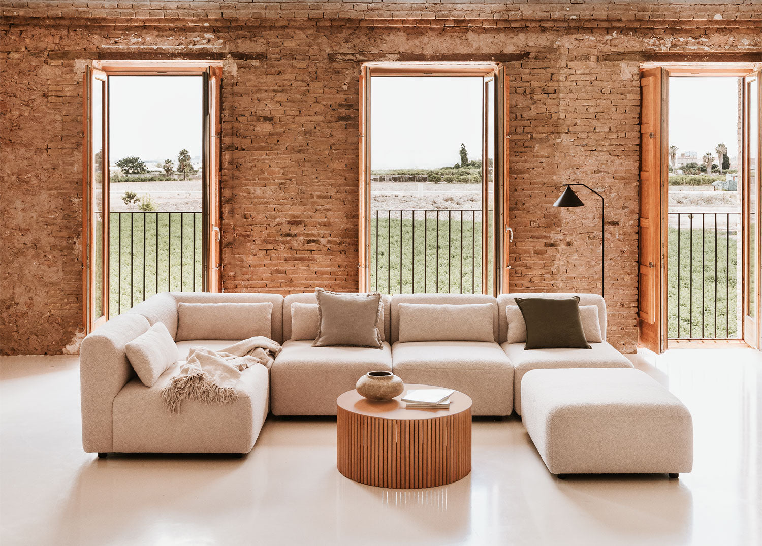 Canapé d'angle modulaire 5 pièces avec pouf Fogler
