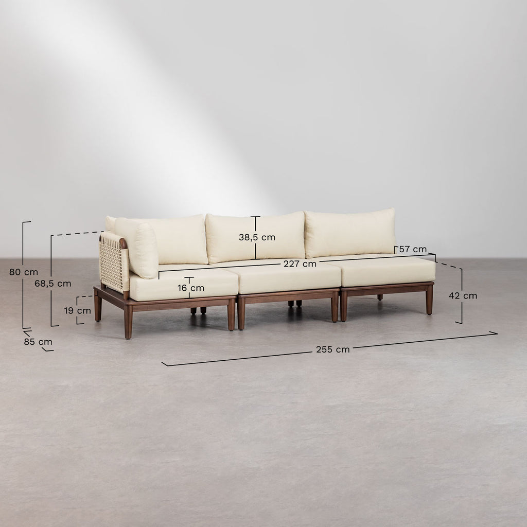 Canapé d'angle modulaire 3 pièces en acacia Giulia