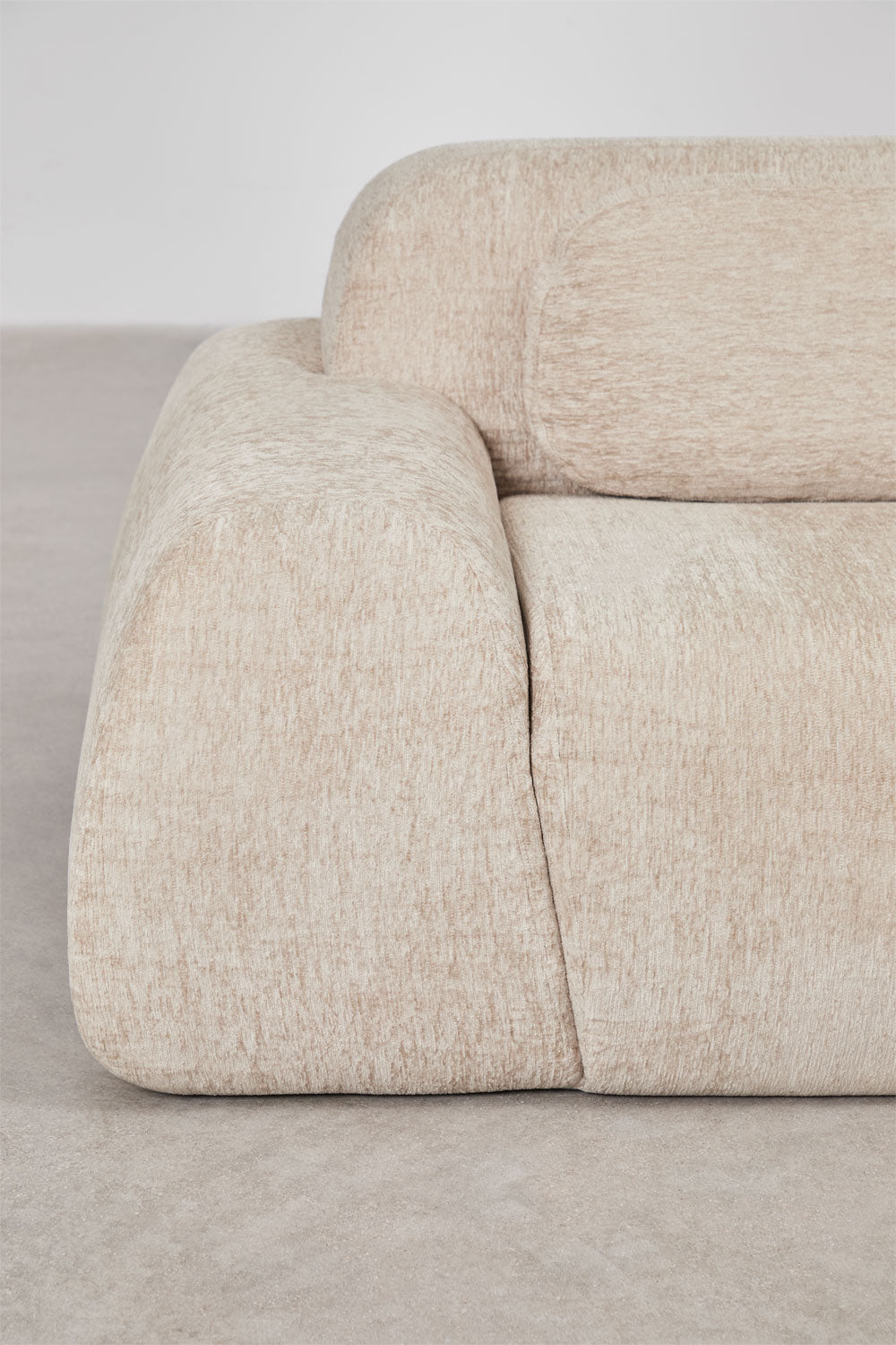 Canapé d'angle modulaire 4 pièces avec méridienne droite en chenille emballé sous vide Merida