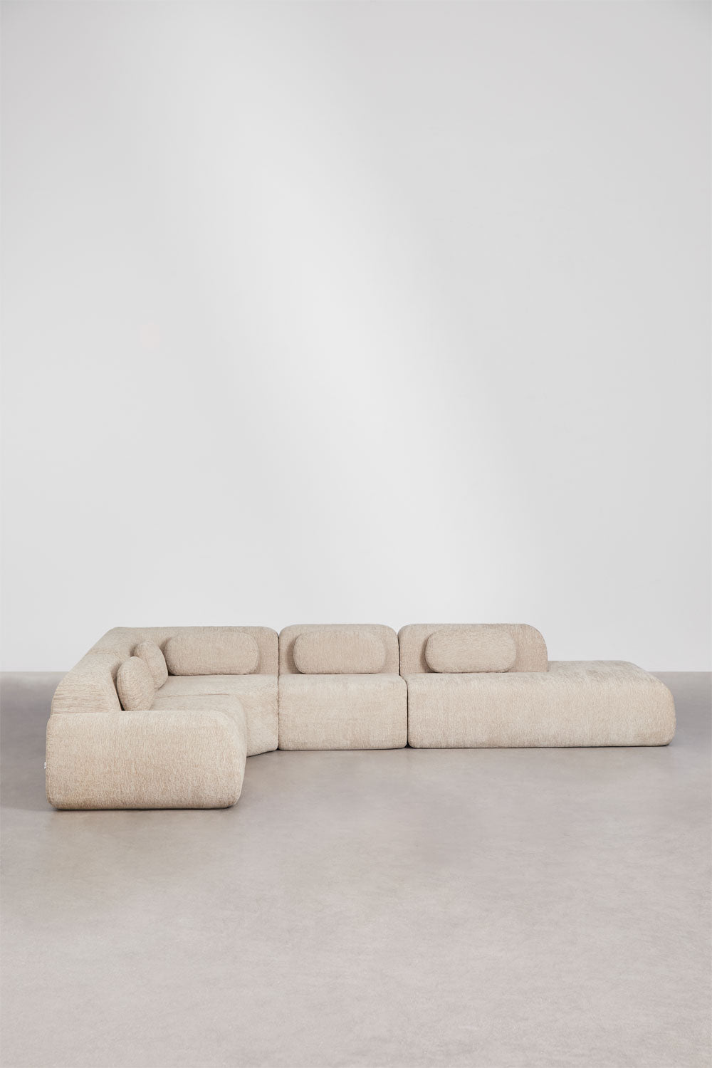 Canapé d'angle modulaire 4 pièces avec méridienne droite en chenille emballé sous vide Merida