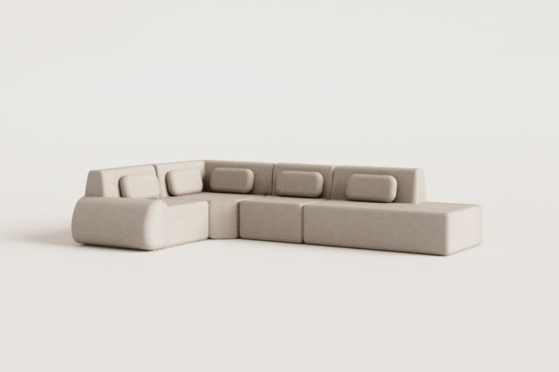 Canapé d'angle modulaire 4 pièces avec méridienne droite en chenille emballé sous vide Merida
