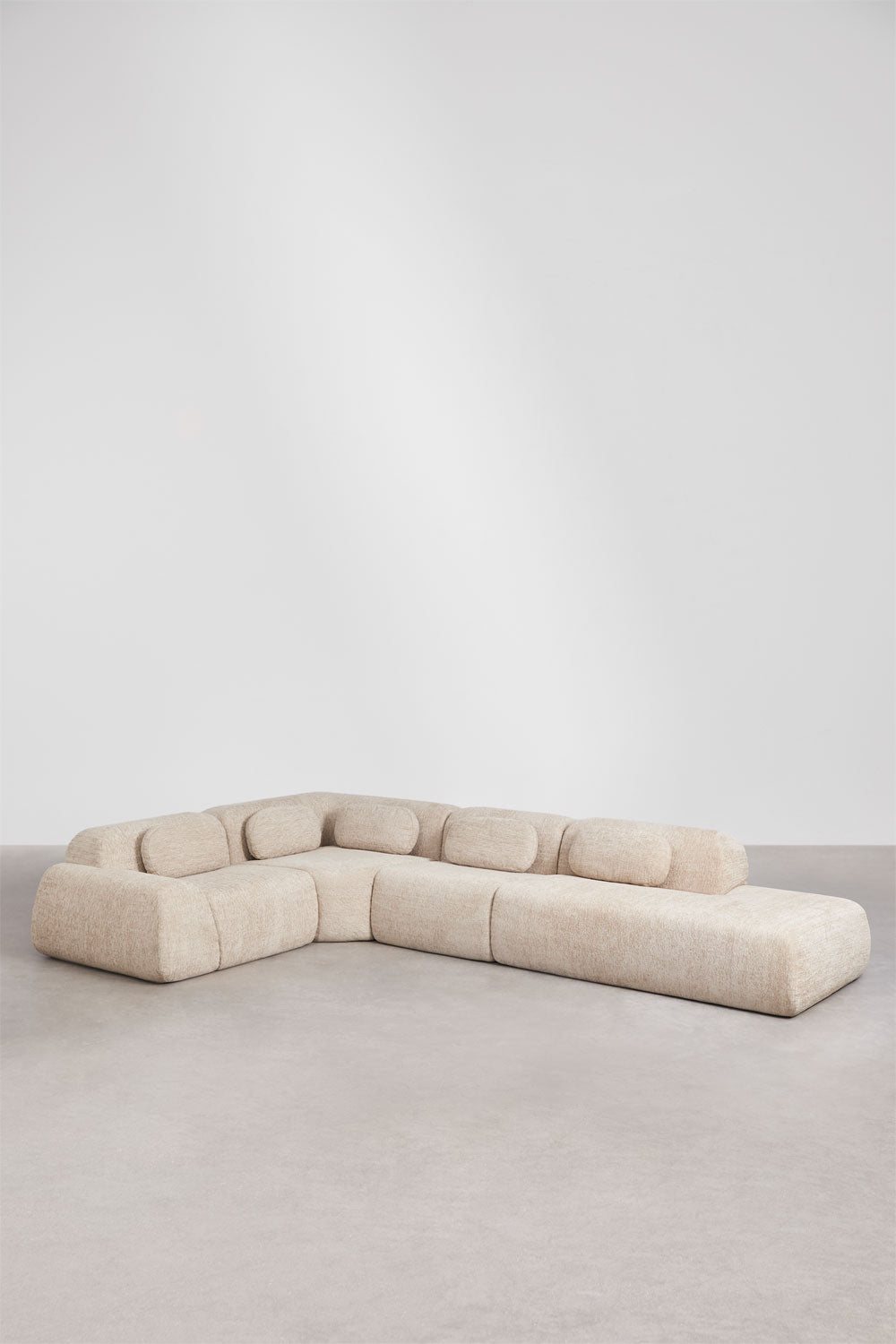 Canapé d'angle modulaire 4 pièces avec méridienne droite en chenille emballé sous vide Merida