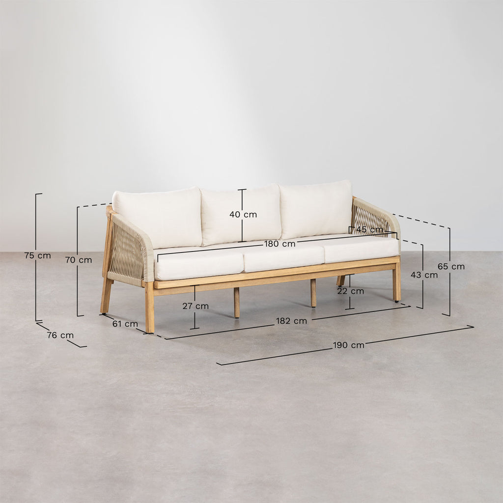 Canapé de jardin 3 places en bois d'acacia Dubai
