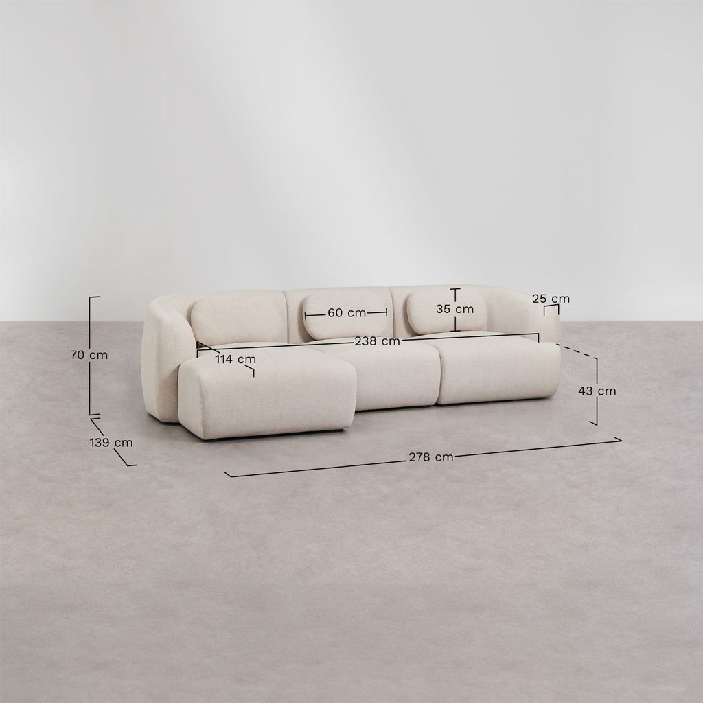 Canapé modulaire avec méridienne gauche 3 pièces en chenille Coquette