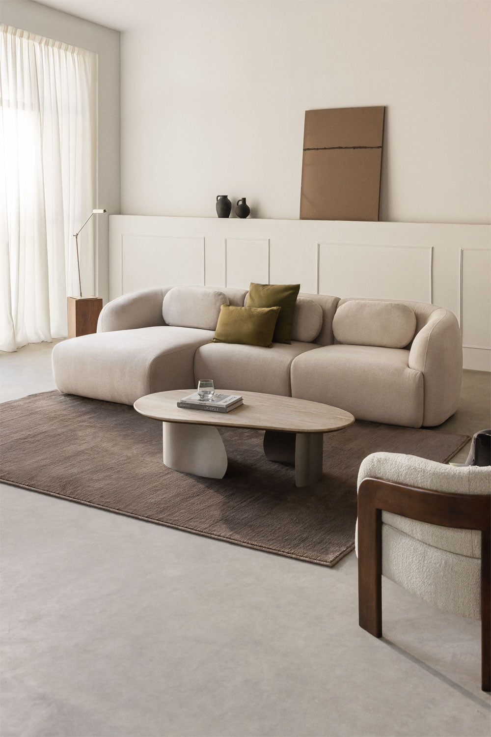 Canapé modulaire avec méridienne gauche 3 pièces en chenille Coquette