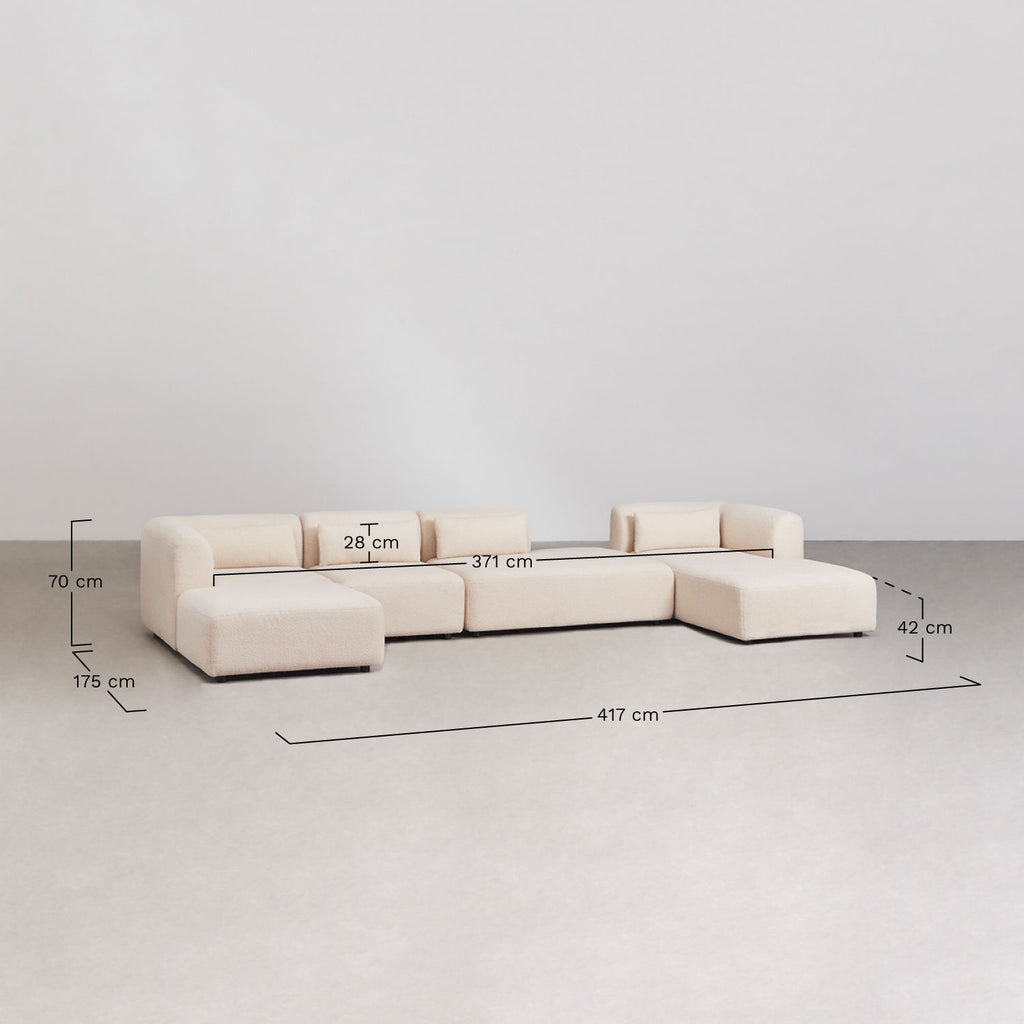 Canapé modulaire droit 4 pièces avec méridienne et pouf Fogler