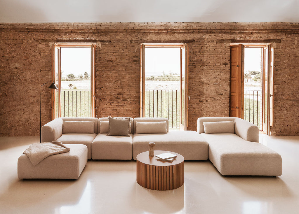Canapé modulaire droit 4 pièces avec méridienne et pouf Fogler