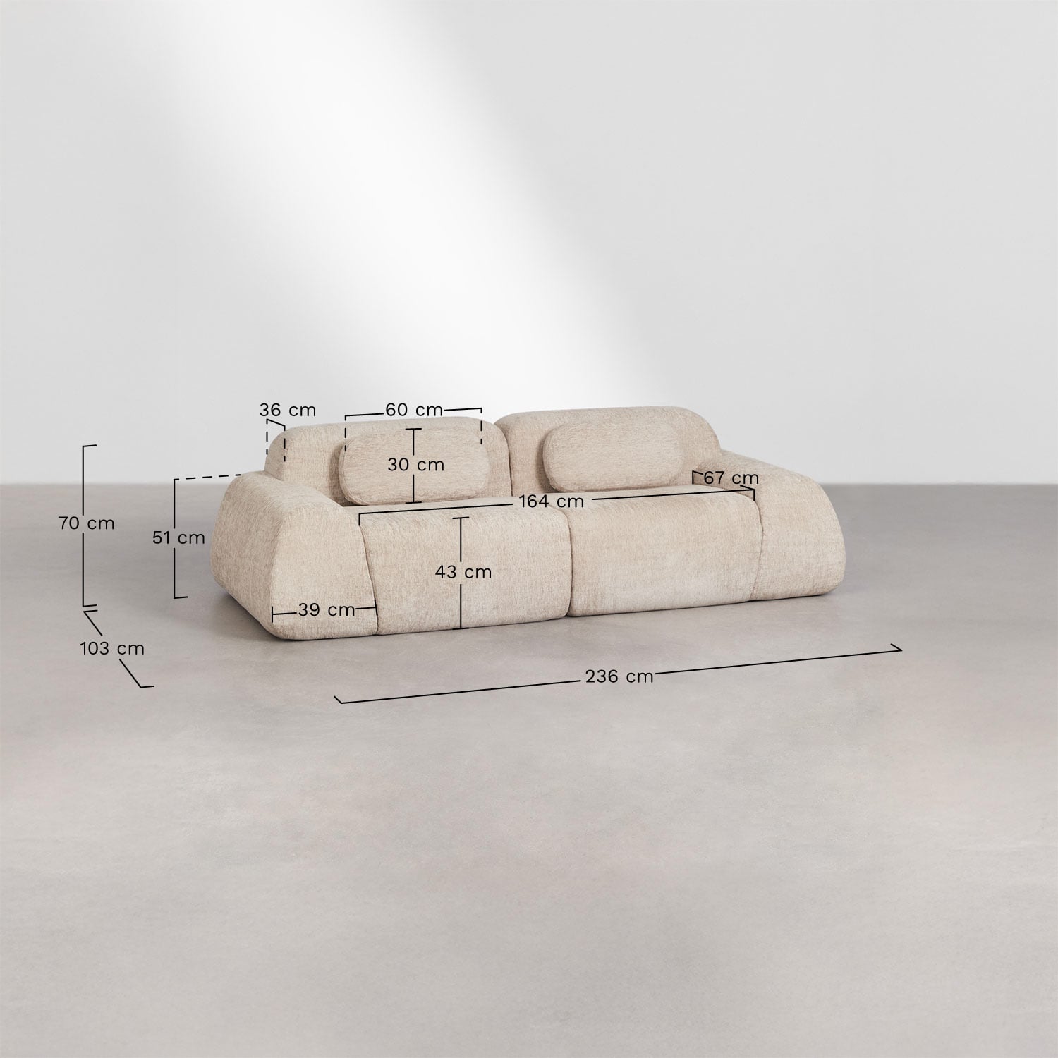 Canapé modulaire 2 pièces en chenille emballé sous vide Merida