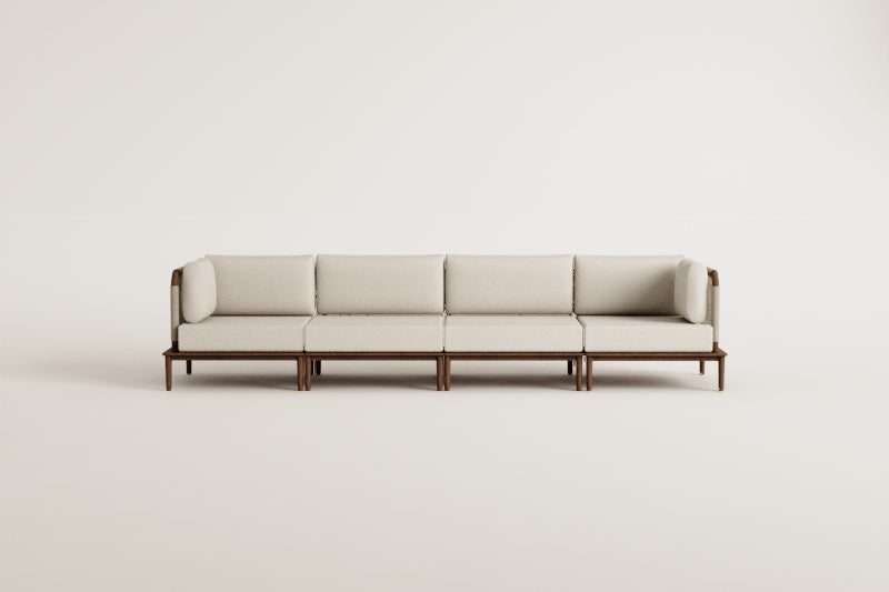 Canapé modulaire 4 pièces avec 2 fauteuils d'angle en acacia Giulia