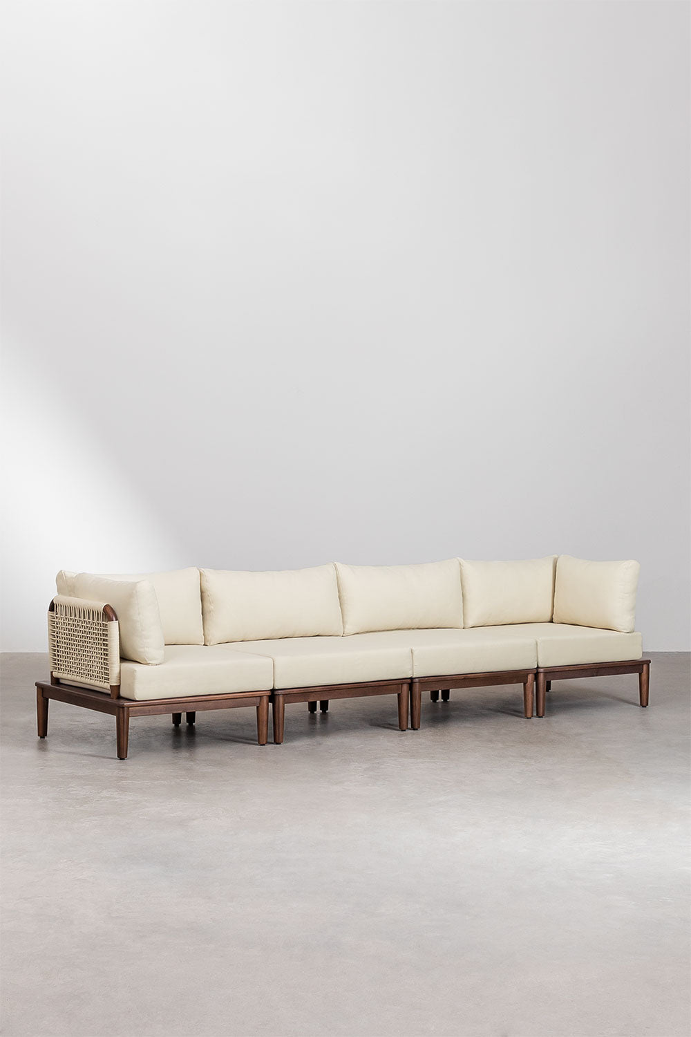 Canapé modulaire 4 pièces avec 2 fauteuils d'angle en acacia Giulia