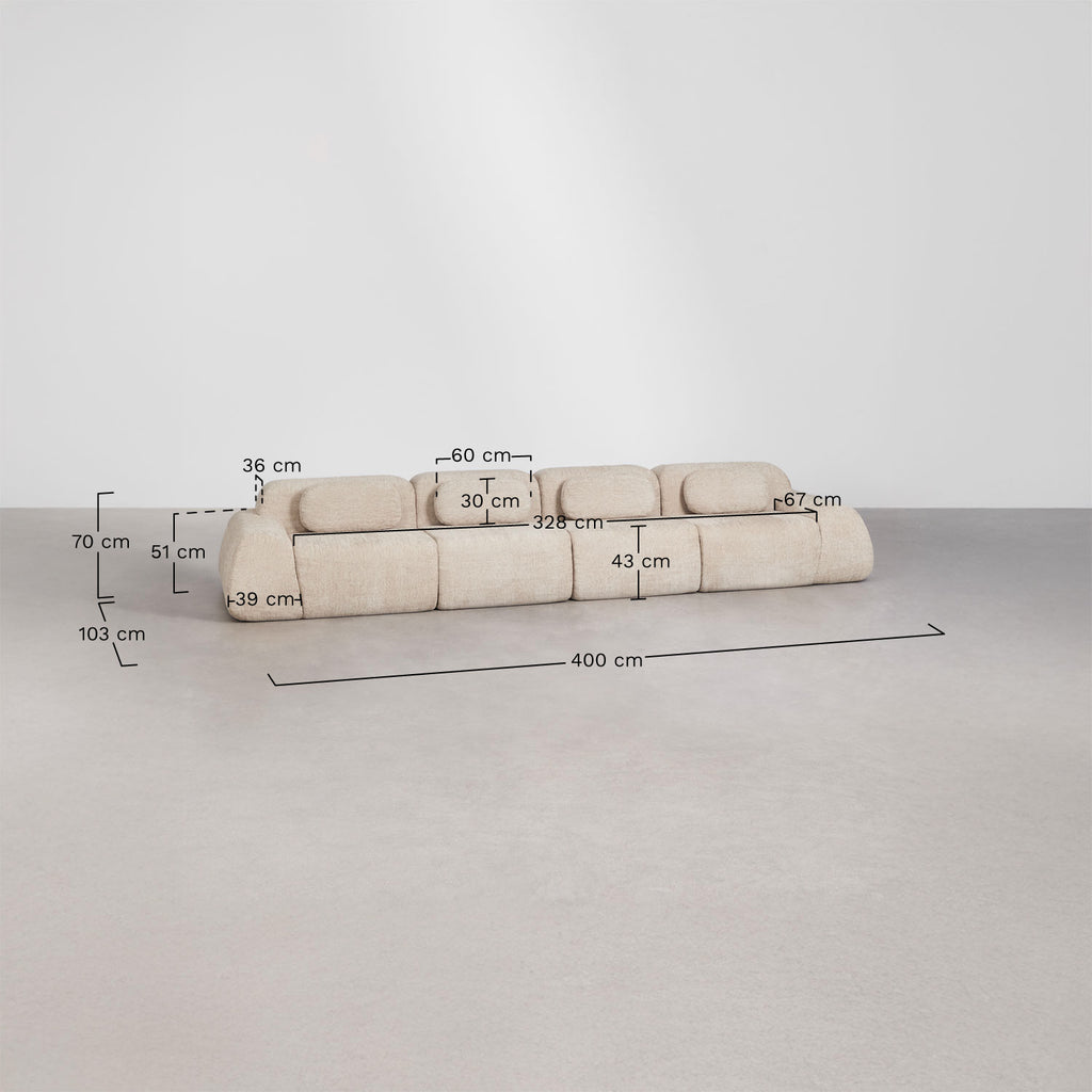 Canapé modulaire 4 pièces en chenille emballé sous vide Merida