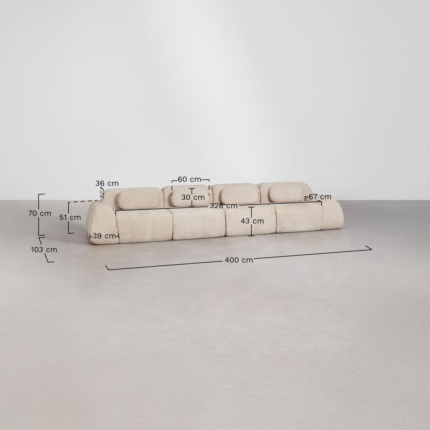 Canapé modulaire 4 pièces en chenille emballé sous vide Merida