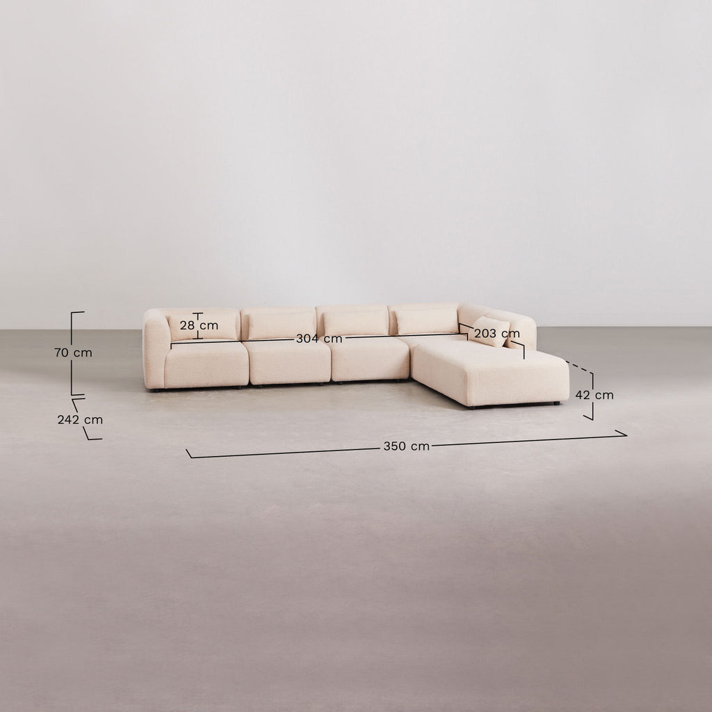 Canapé modulaire 5 pièces avec méridienne droite Fogler