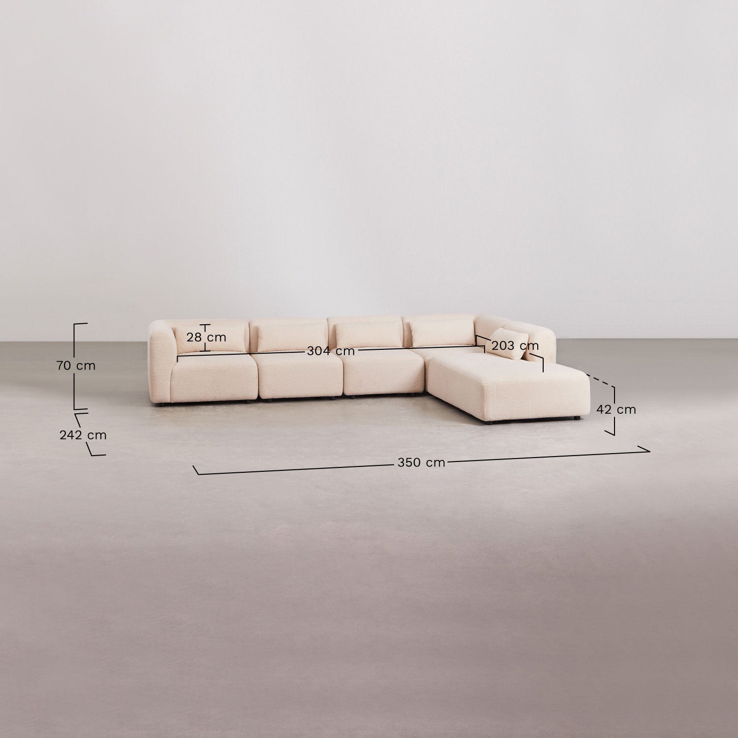 Canapé modulaire 5 pièces avec méridienne droite Fogler
