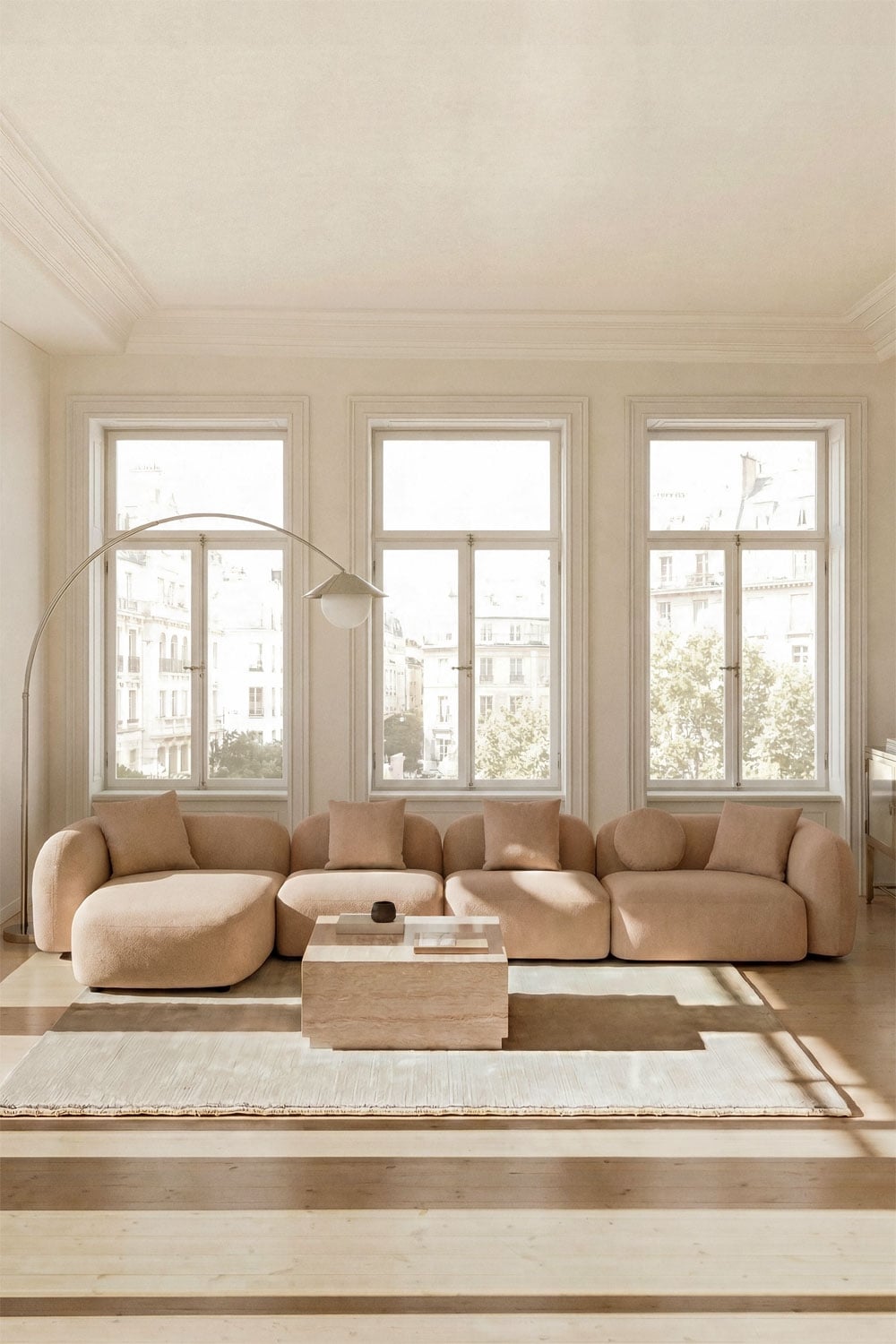 Canapé modulaire avec méridienne gauche 4 pièces en chenille Coco