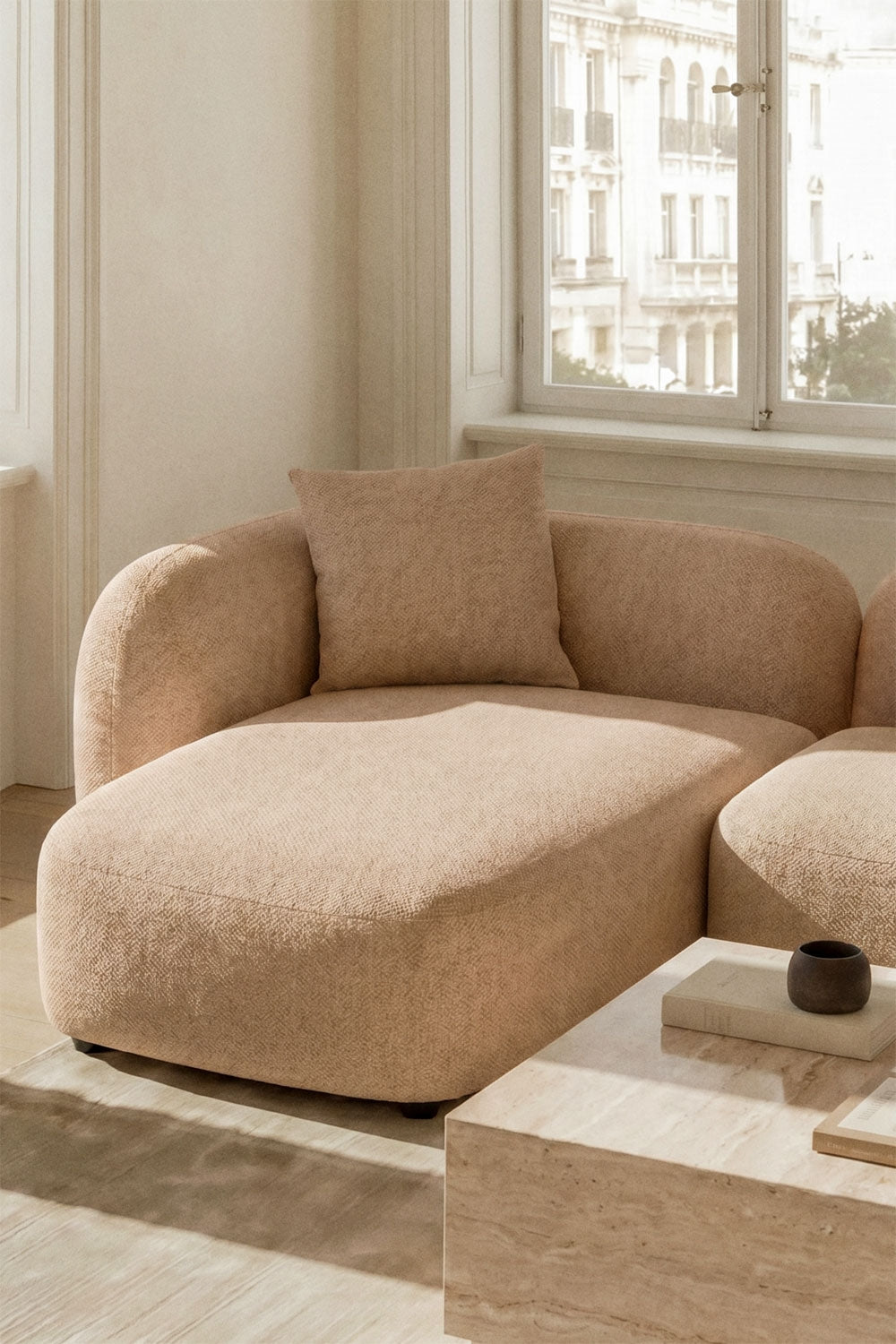 Canapé modulaire avec méridienne gauche 4 pièces en chenille Coco