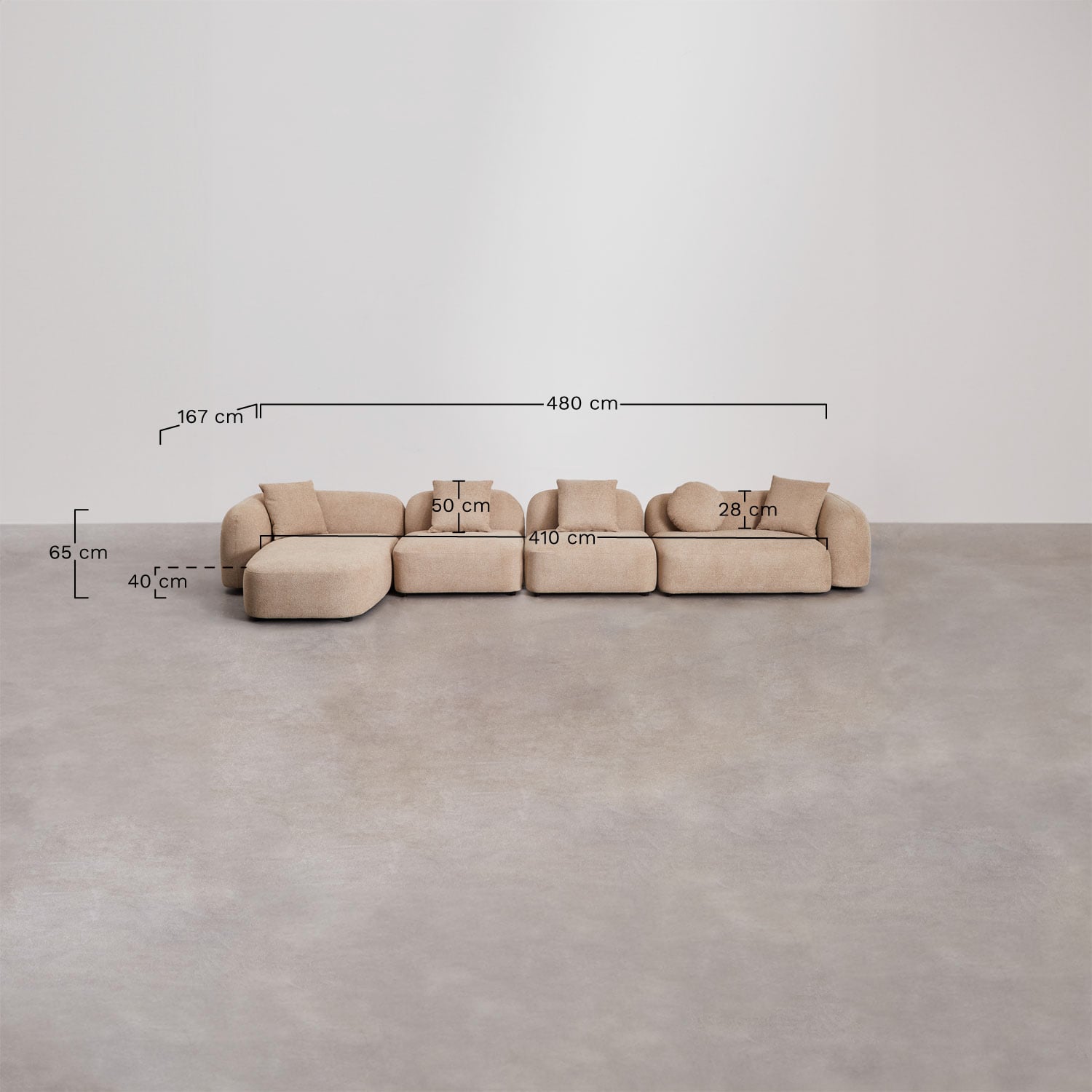 Canapé modulaire avec méridienne gauche 4 pièces en chenille Coco