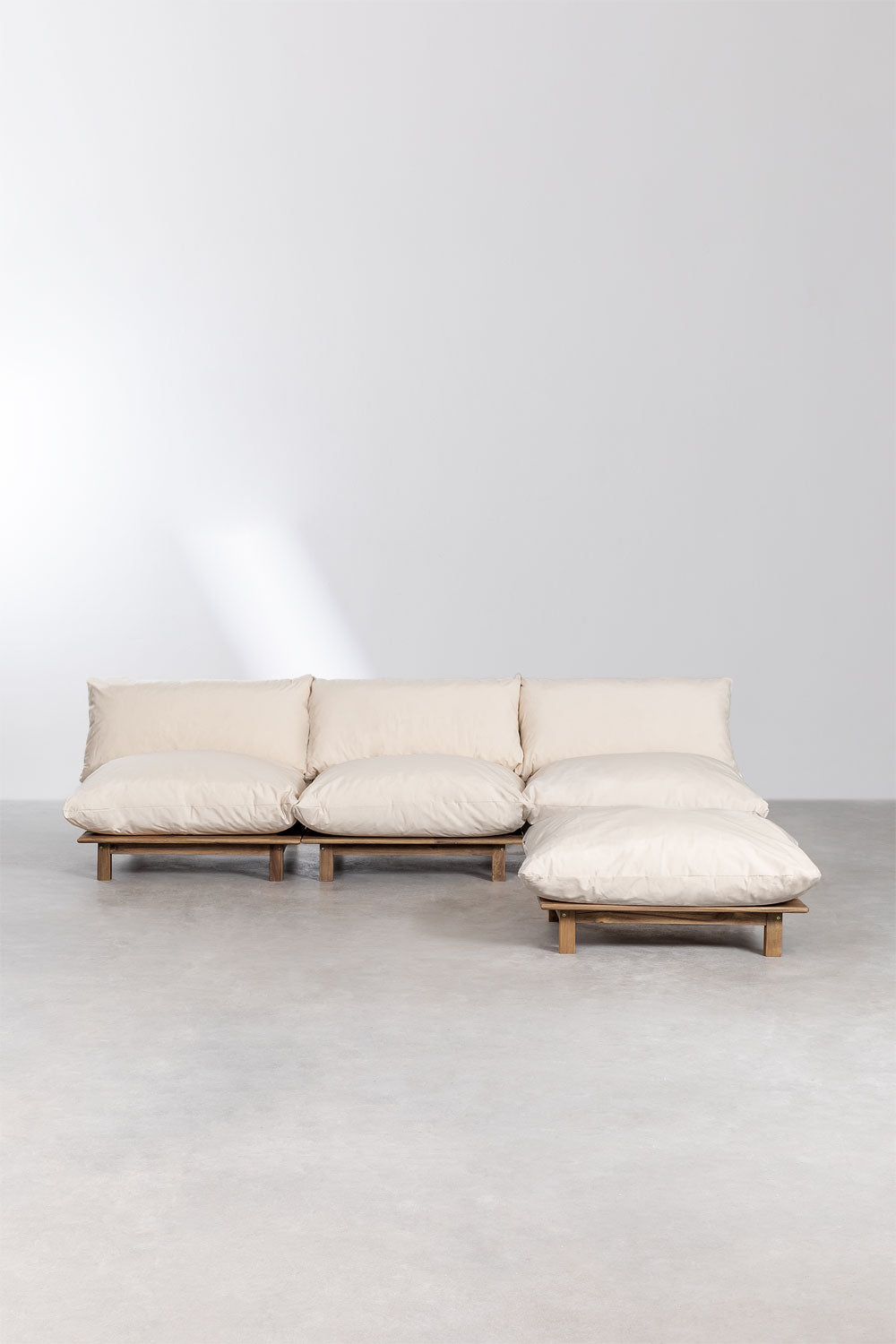 Canapé inclinable modulaire 3 pièces avec pouf en bois d'acacia Brina