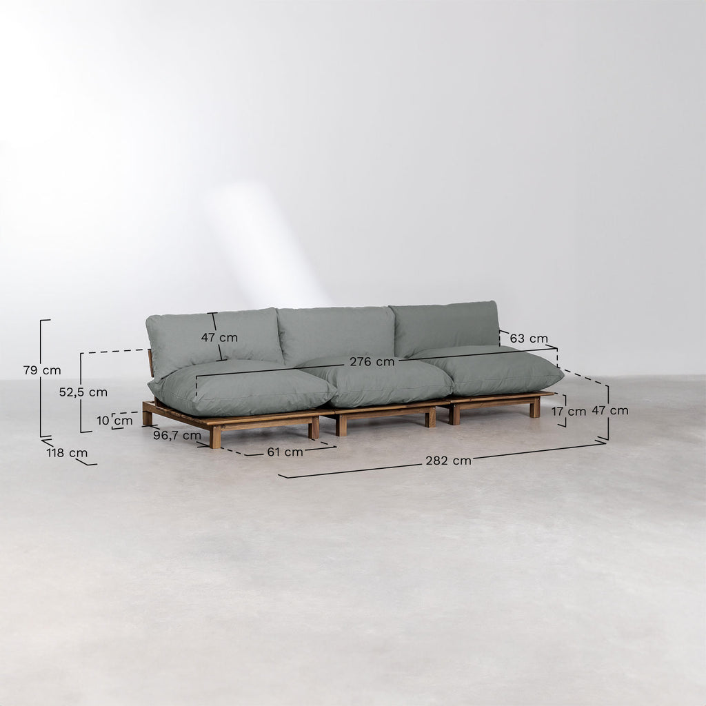 Canapé inclinable modulaire 3 pièces avec pouf en bois d'acacia Brina