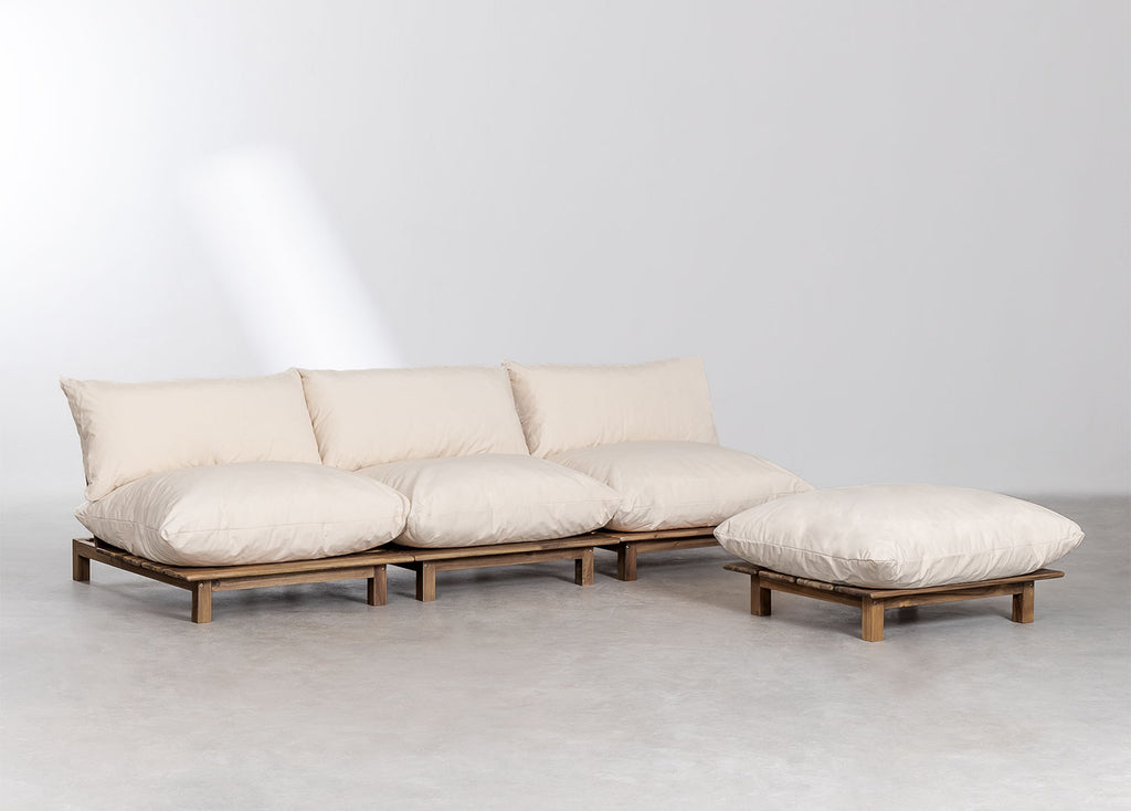 Canapé inclinable modulaire 3 pièces avec pouf en bois d'acacia Brina