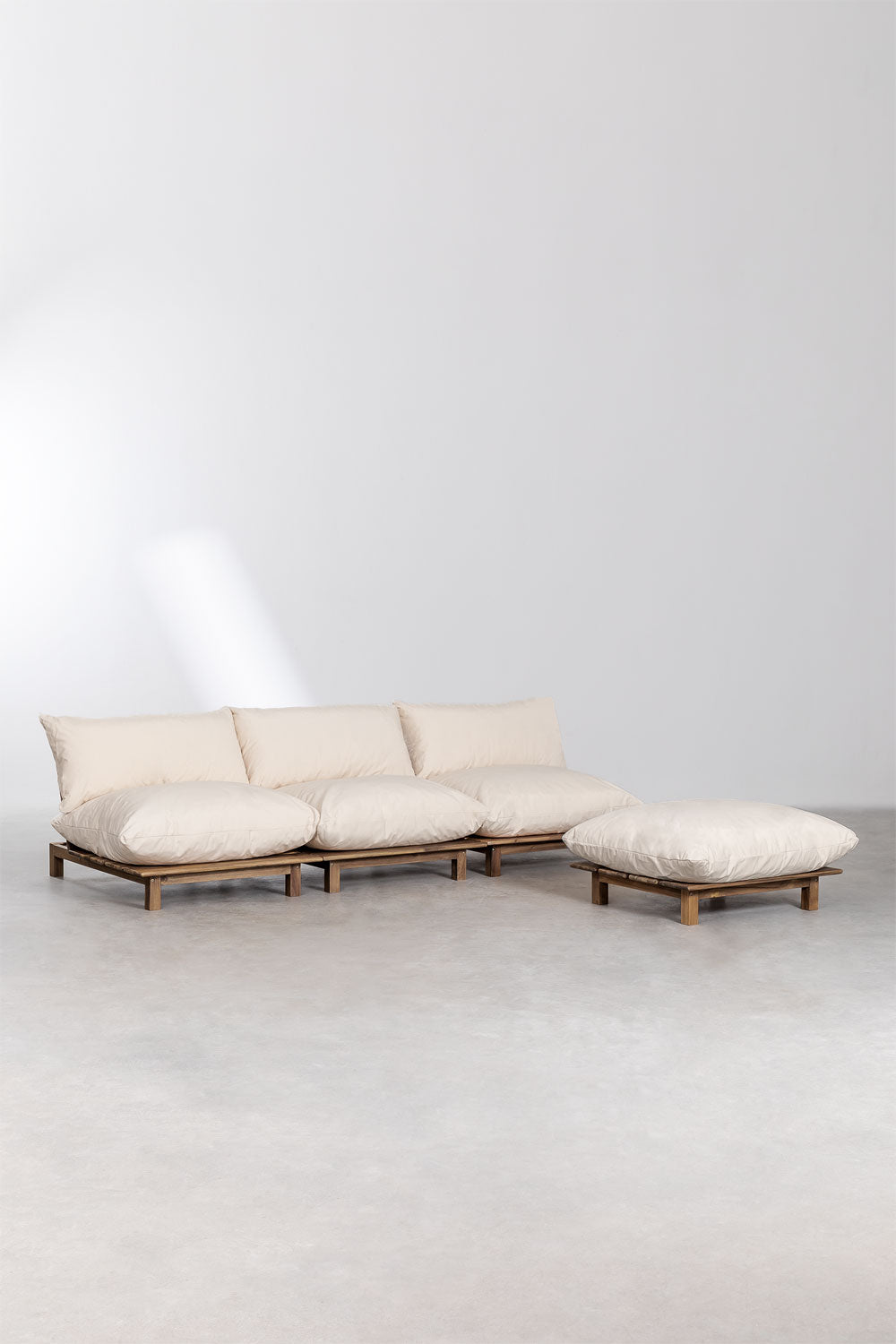 Canapé inclinable modulaire 3 pièces avec pouf en bois d'acacia Brina