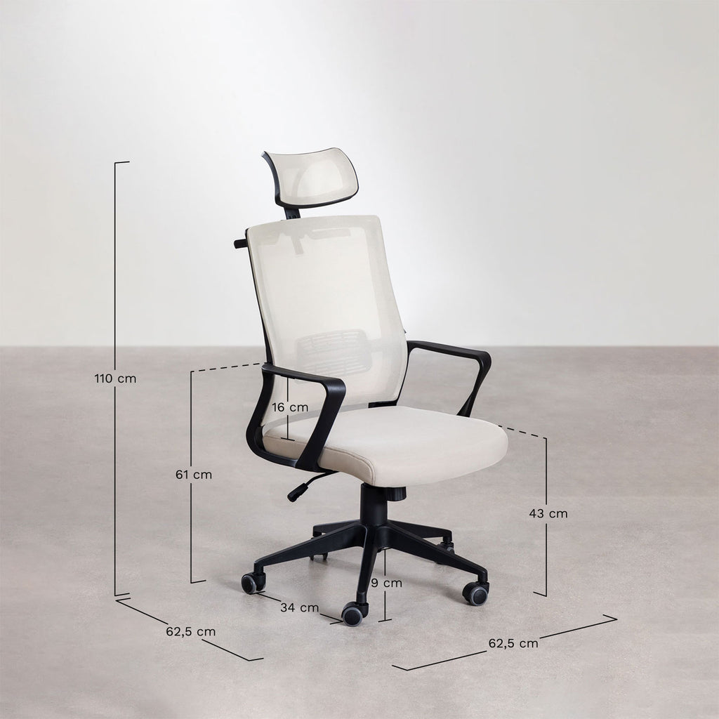 Chaise de bureau à roulettes avec appuie-tête en polypropylène Teill Black
