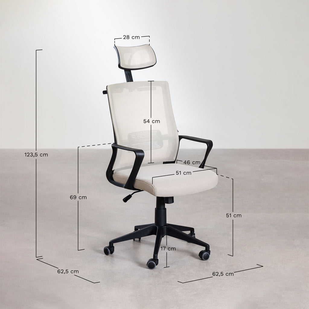 Chaise de bureau à roulettes avec appuie-tête en polypropylène Teill Black