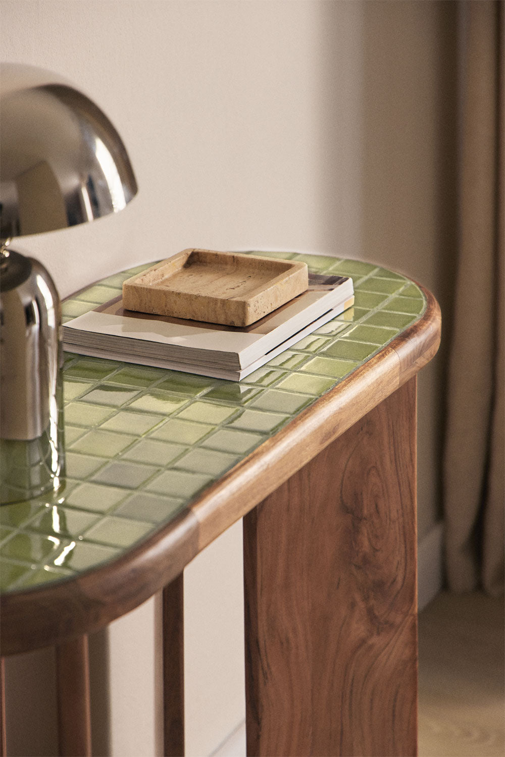 Console d'entrée 100x40 cm en bois d'acacia et carreaux Aitana