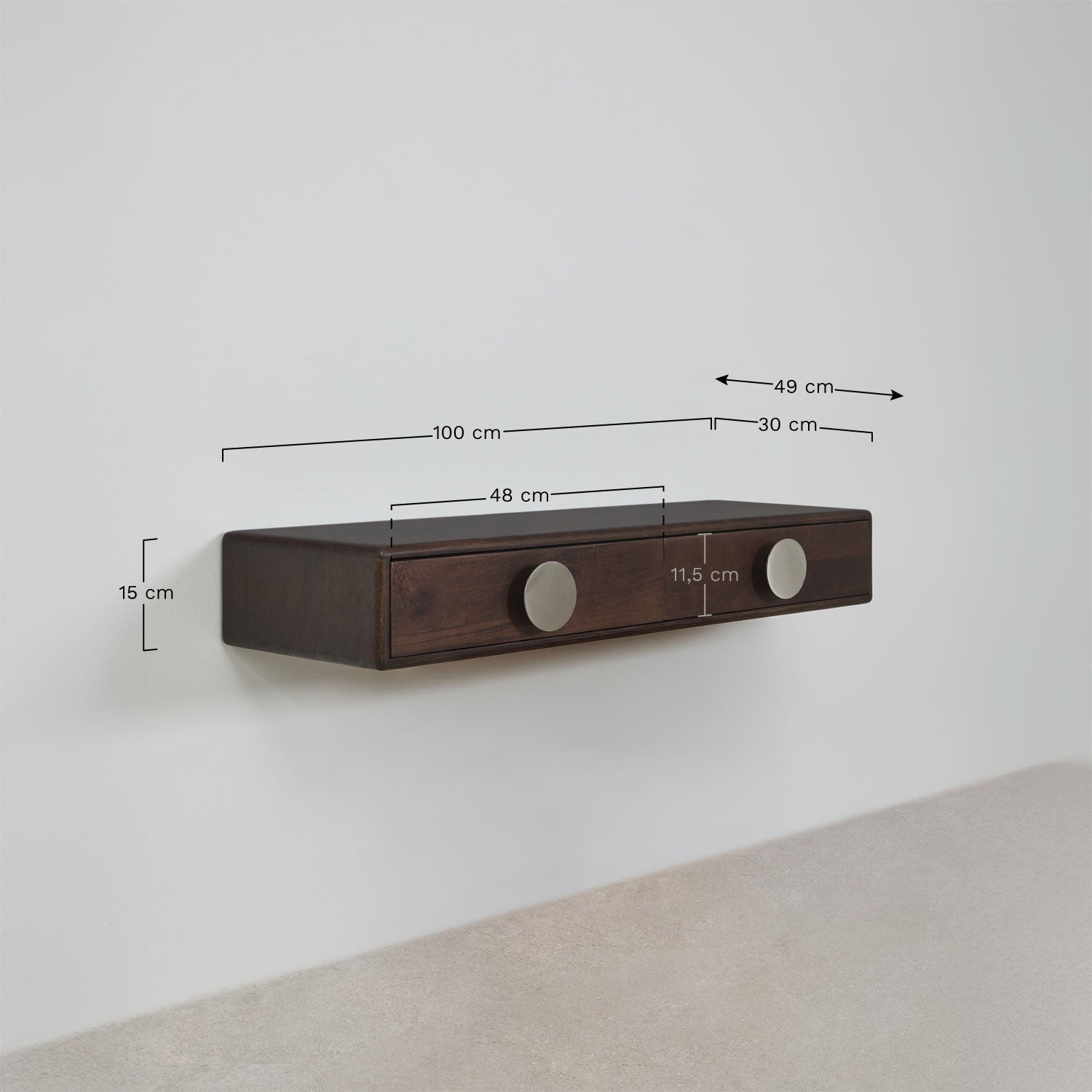 Console d'entrée murale 100x30 cm en bois de manguier et acier inoxydable Melisand