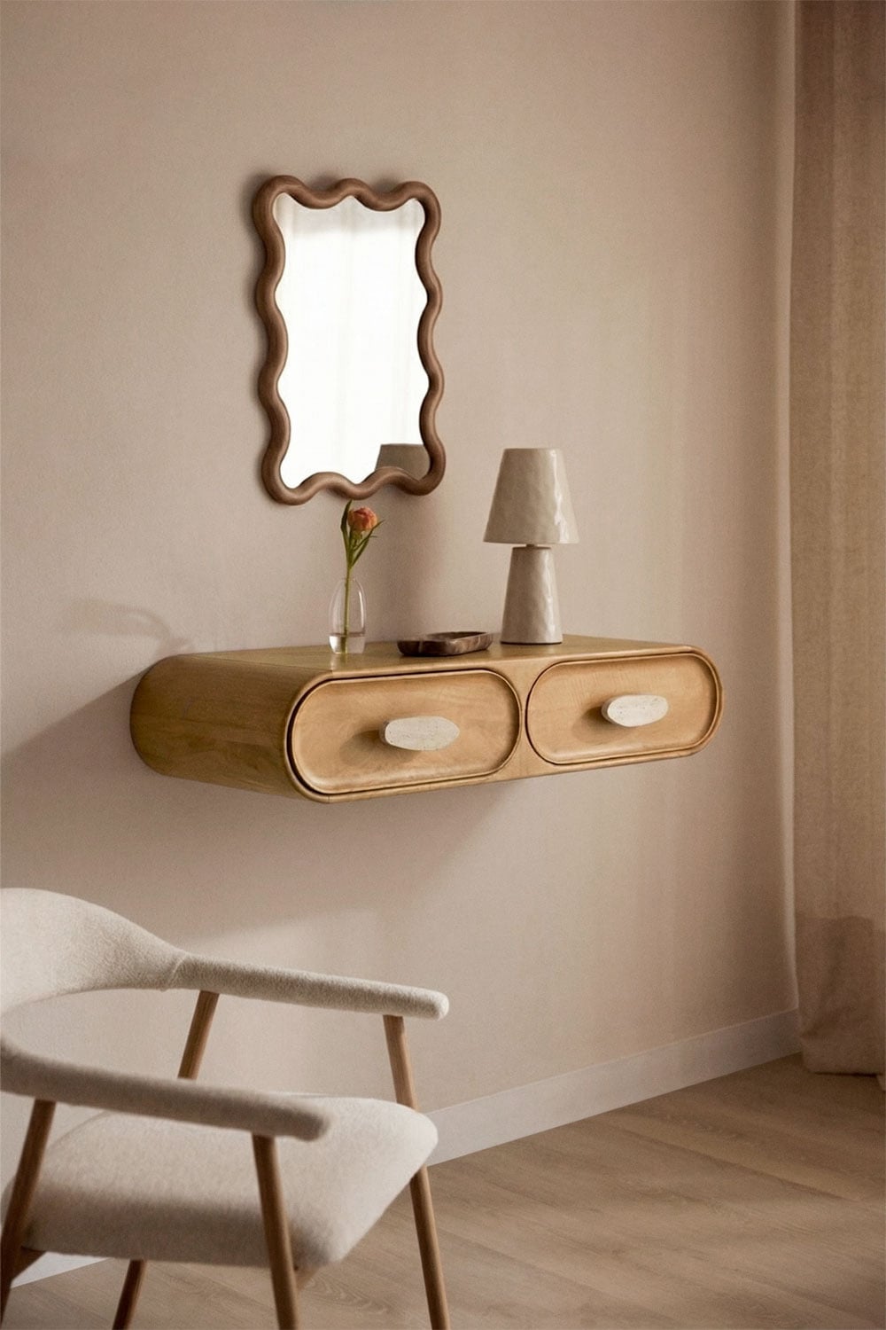 Console d'entrée murale 100x40 cm en bois de manguier et pierre naturelle Kivalina