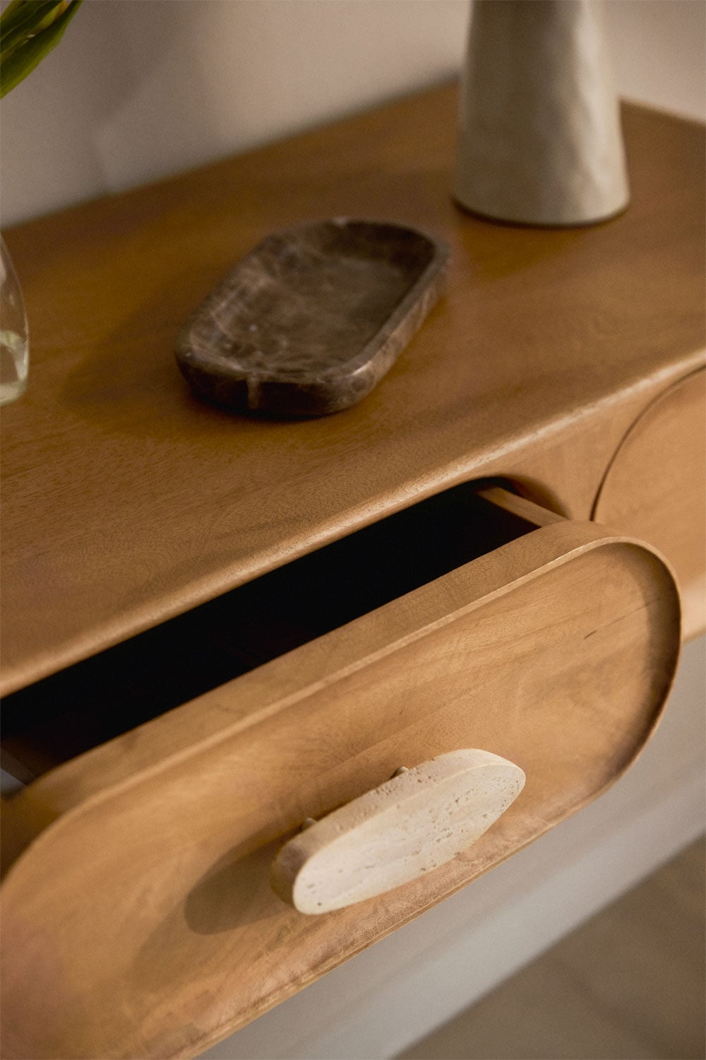 Console d'entrée murale 100x40 cm en bois de manguier et pierre naturelle Kivalina